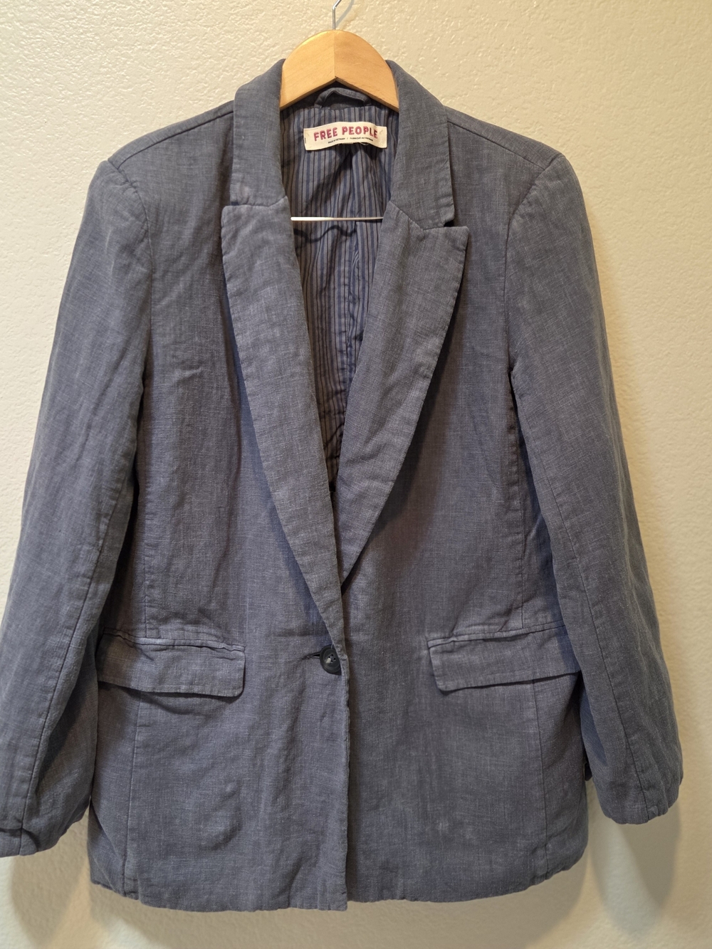 Free People Linen Blend Blazer Size M Gray Blue Boho Relaxed Slouchy